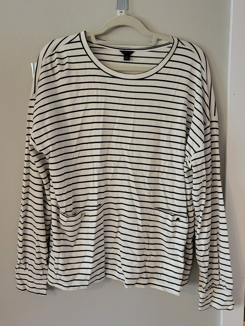 Ann Taylor White and Black Striped Long-Sleeve Tee